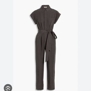 Alex Mill Drapey Pleated Belted Slub Tencel Linen Blend Jumpsuit Asphalt Small